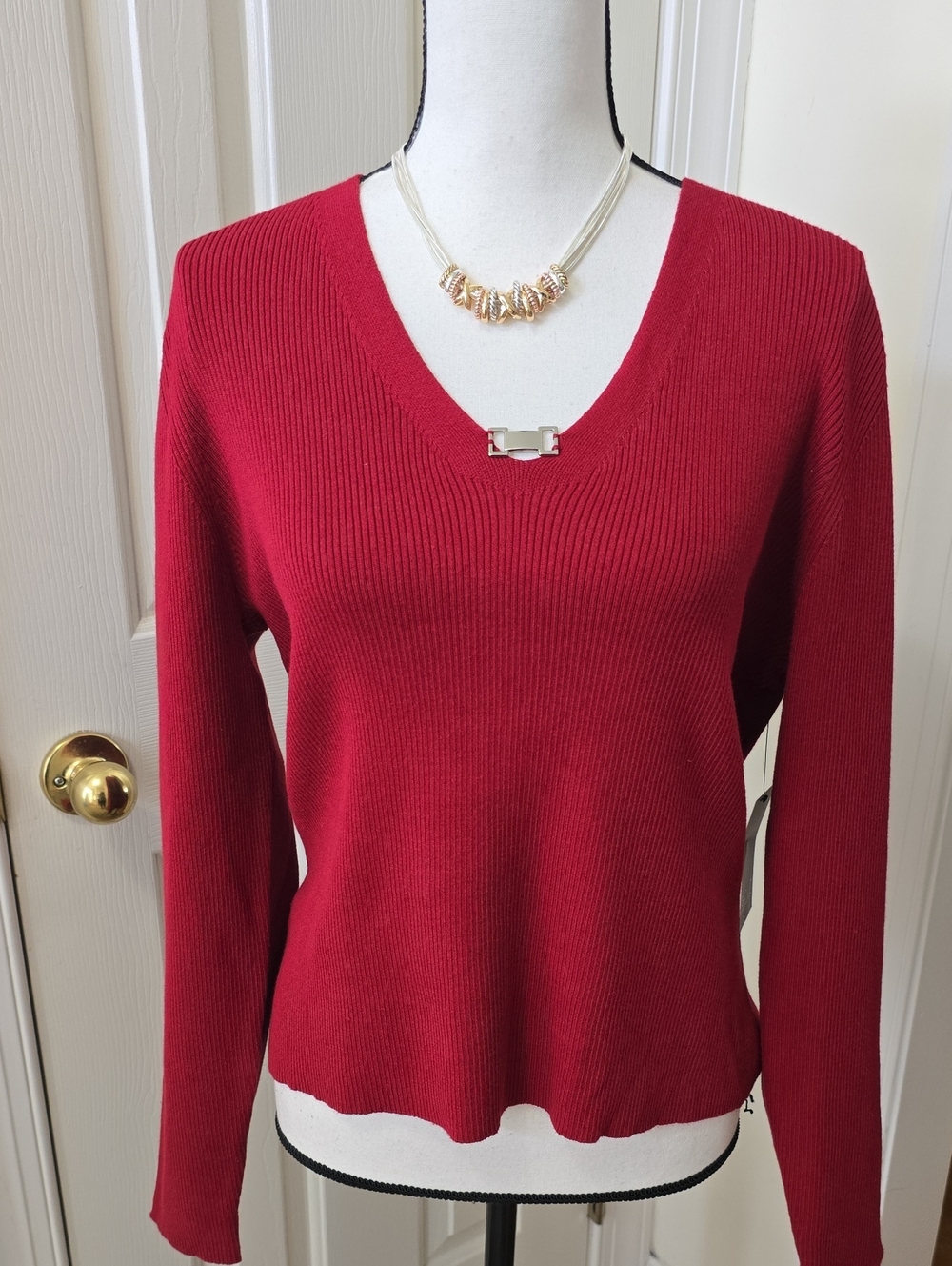 BOLD ELEMENTS BRAND WOMEN'S PLUS SIZE DEEP RED RIBBED PULLOVER SWEATER SIZE 1X